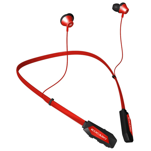 15Hrs Wireless Neckband Headphones - Sweat-proof Sport Earbuds with Deep Bass, Mic - In-Ear Magnetic Neckbands - Red -