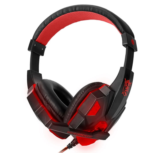 Stereo Bass Gaming Headset w/LED Light & Mic, 3.5mm Plug, USB 6.89FT Cord, PS5/PS4/PS4 Pro/Slim/PSP/Nintendo Switch - Over Ear - Red -