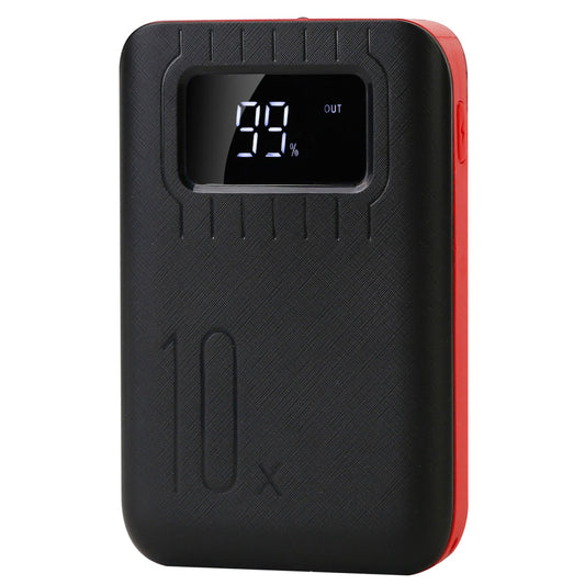 10,000mAh Power Bank Charger with Dual USB Ports, LCD Display & Flashlight - Red -