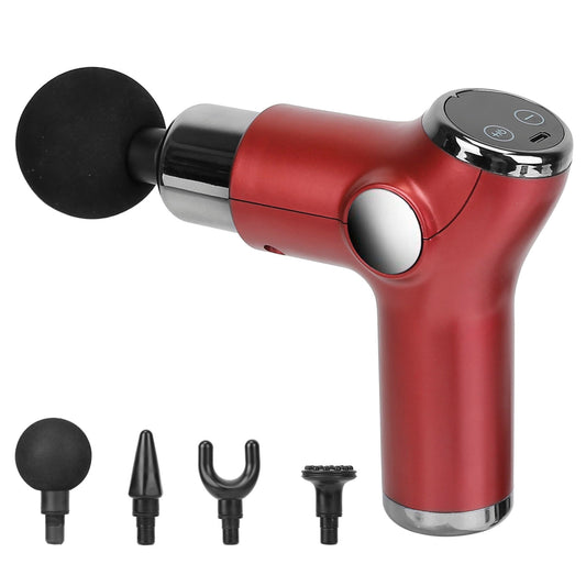 32 Intensity Massage Gun with 4 Heads - Deep Tissue Muscle Relaxation - Red -