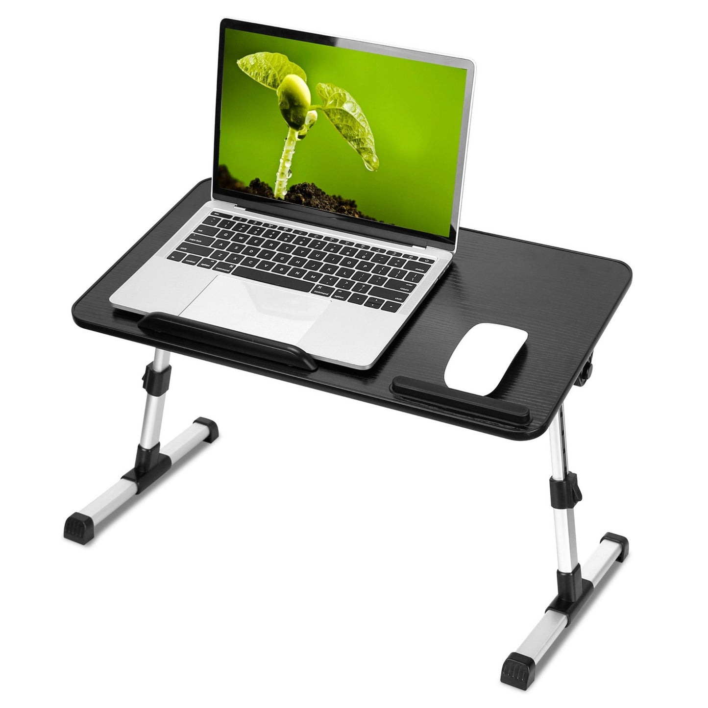 Foldable Laptop Stand - Adjustable Height & Angle, Perfect for Bed, Sofa, Floor - Ideal for Reading, Breakfast - Dorm Room Essential - Black - Small