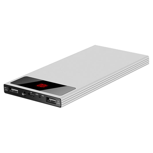 20K mAh Power Bank - Ultra-thin, Dual USB Ports, Flashlight, Battery Display - Silver -