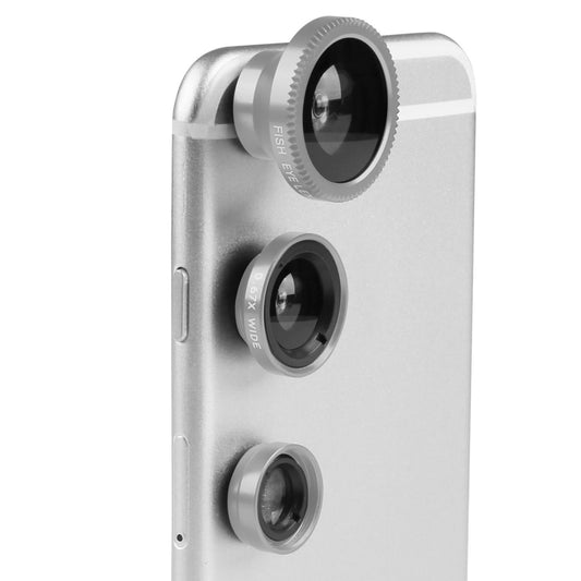 Magnetic Phone Camera Lens Kit: 180°Fisheye Lens, 0.67xWide Angle, 10X Macro Lens for iPhone X/8/7/6s, Samsung Galaxy S10/S9. - Silver -