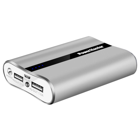 Ultra-Compact PowerMaster 12000mAh Charger - Dual USB Ports, Fast Charging - Ideal for IOS Phone - 3.1A Output - Silver -