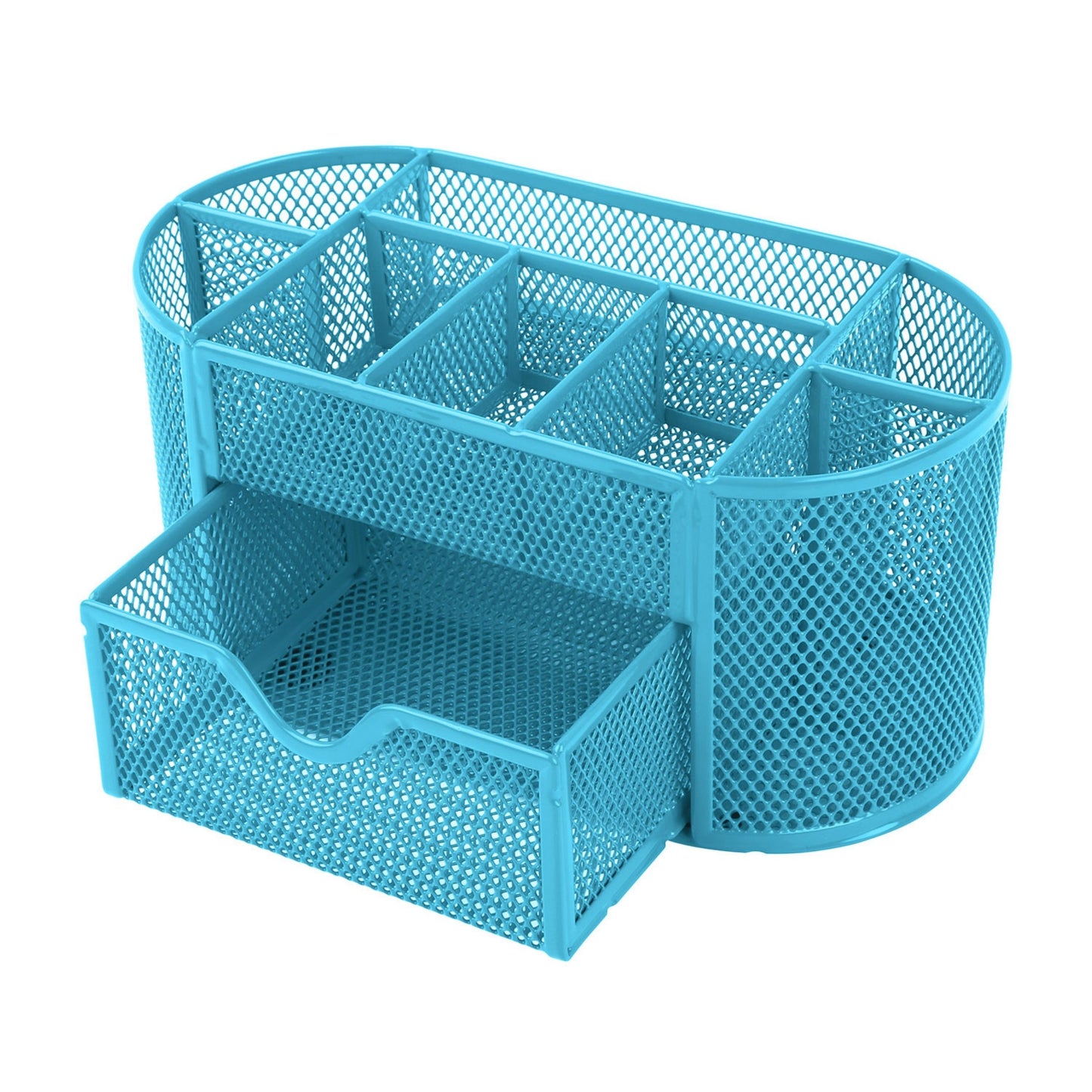 9-Compartment Metal Mesh Pencil Holder Desk Organizer, Pen Storage - Sky Blue -