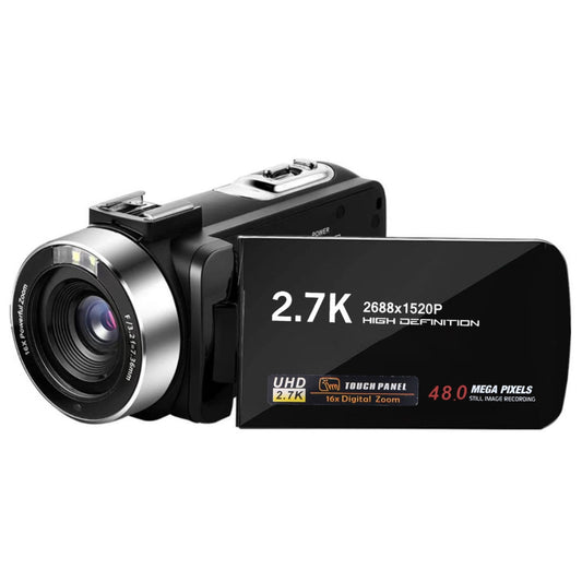 2.7K 42MP Camcorder 18X Zoom Digital Video Camera with 3in 270° Rotating IPS Screen, Fill Light, Remote Control & Rechargeable Battery - Black -