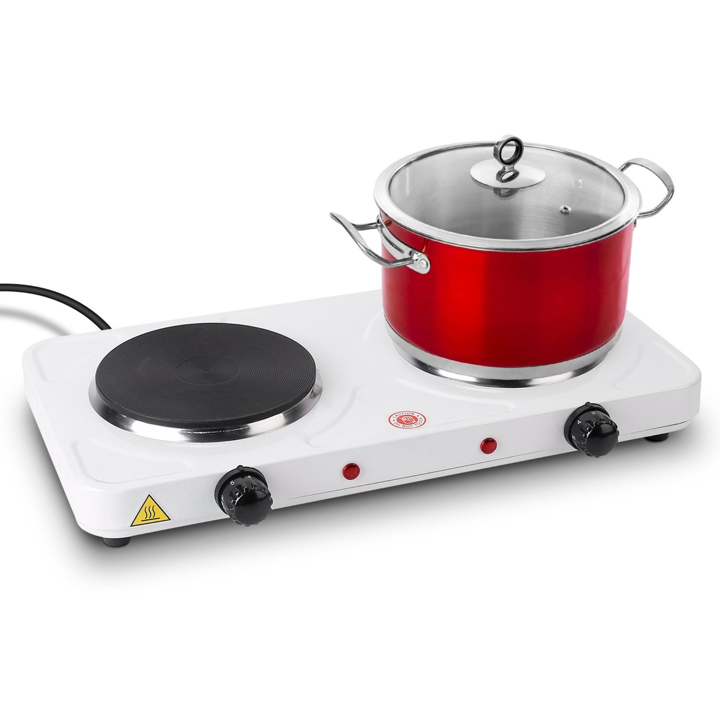 Portable Dual Electric Burner - 2000W, 5 Gear Temperature Control - White -