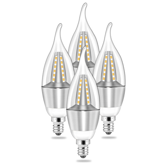 4pcs 5W E12 Candelabra Bulbs, 600 LM, 50W Equivalent, 3000K Warm White, Non-Dimmable - White -