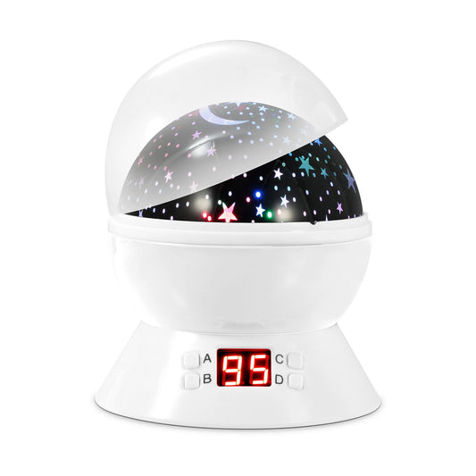 Kids LED Star Moon Night Light - 360° Rotation Timer - Perfect for Children's Bedroom - White -