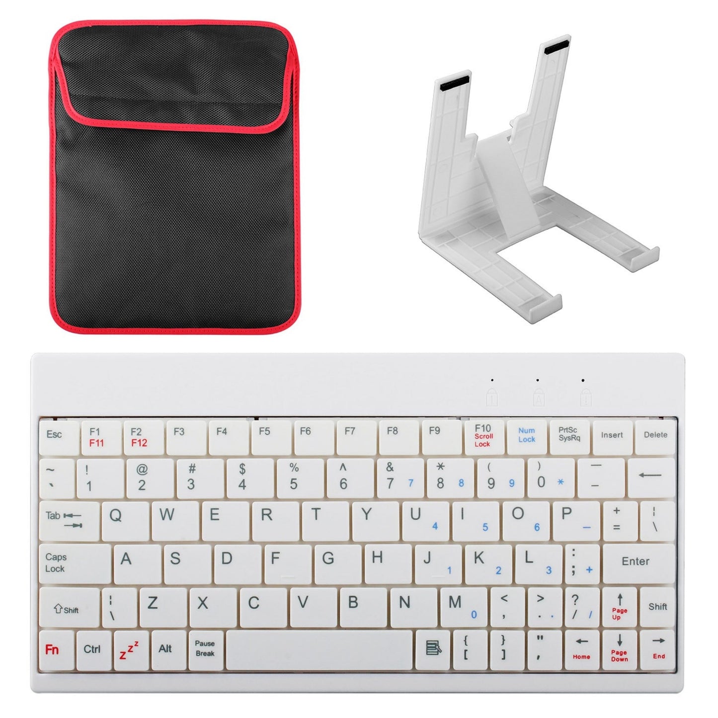 80 Keys Mini USB Wired Keyboard with Carry Bag and Tablet Stand for Android & Windows Tablet - White -