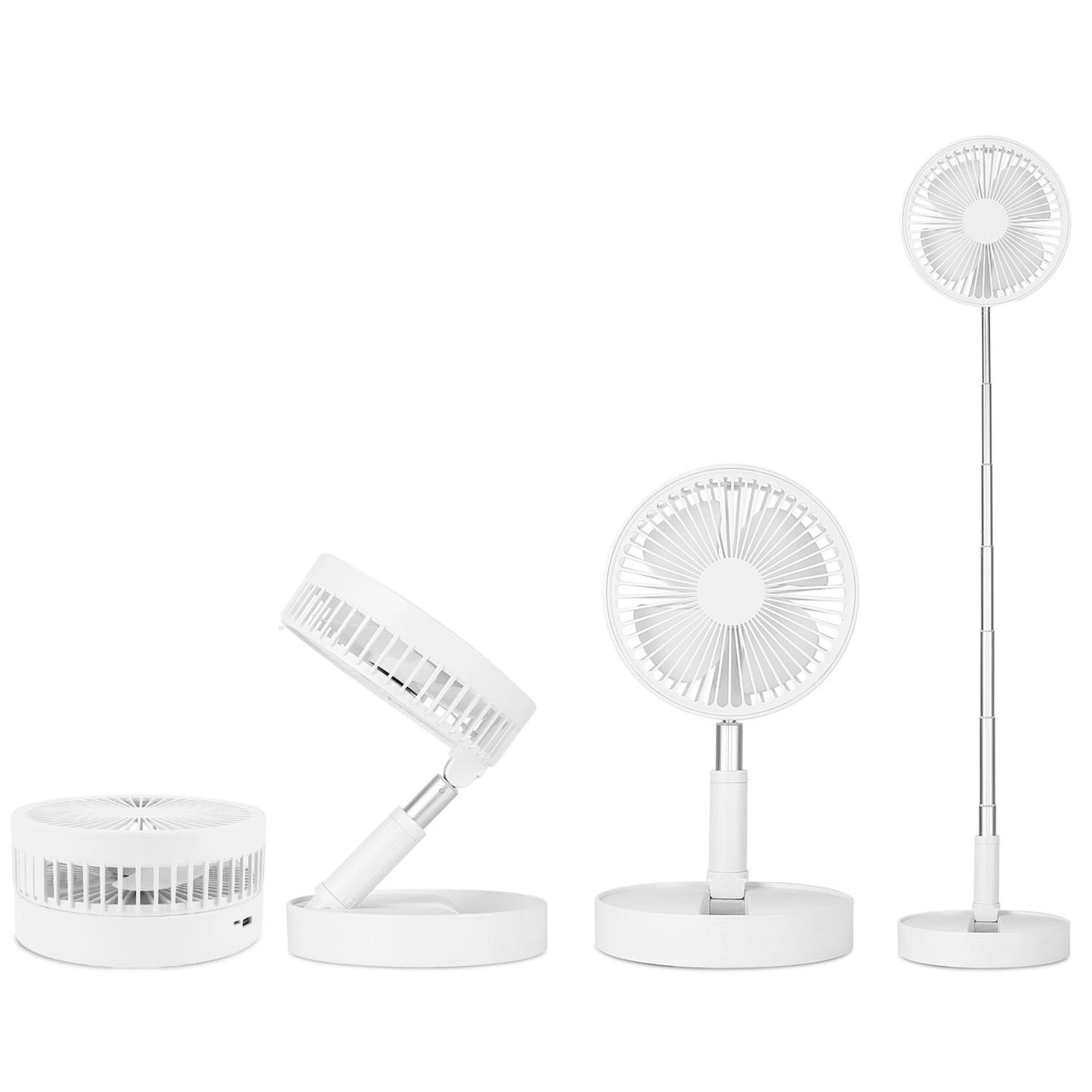 Portable Folding Desk Fan - USB Rechargeable, Quiet, 4 Speeds, Adjustable Height, 180° Tilting Angle - White -