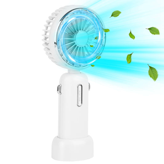 Pocket Personal Fan: Rechargeable, Quiet, 3 Speeds, Portable Handheld with Removable Base - White -