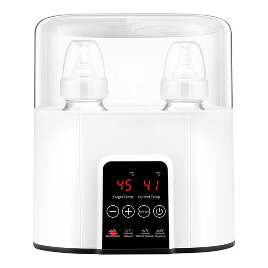 Electric Baby Milk Bottle Warmer - 2 Bottle Fast Warmer with 4 Modes, Adjustable Temp, Display Screen - 24H Therm - White -