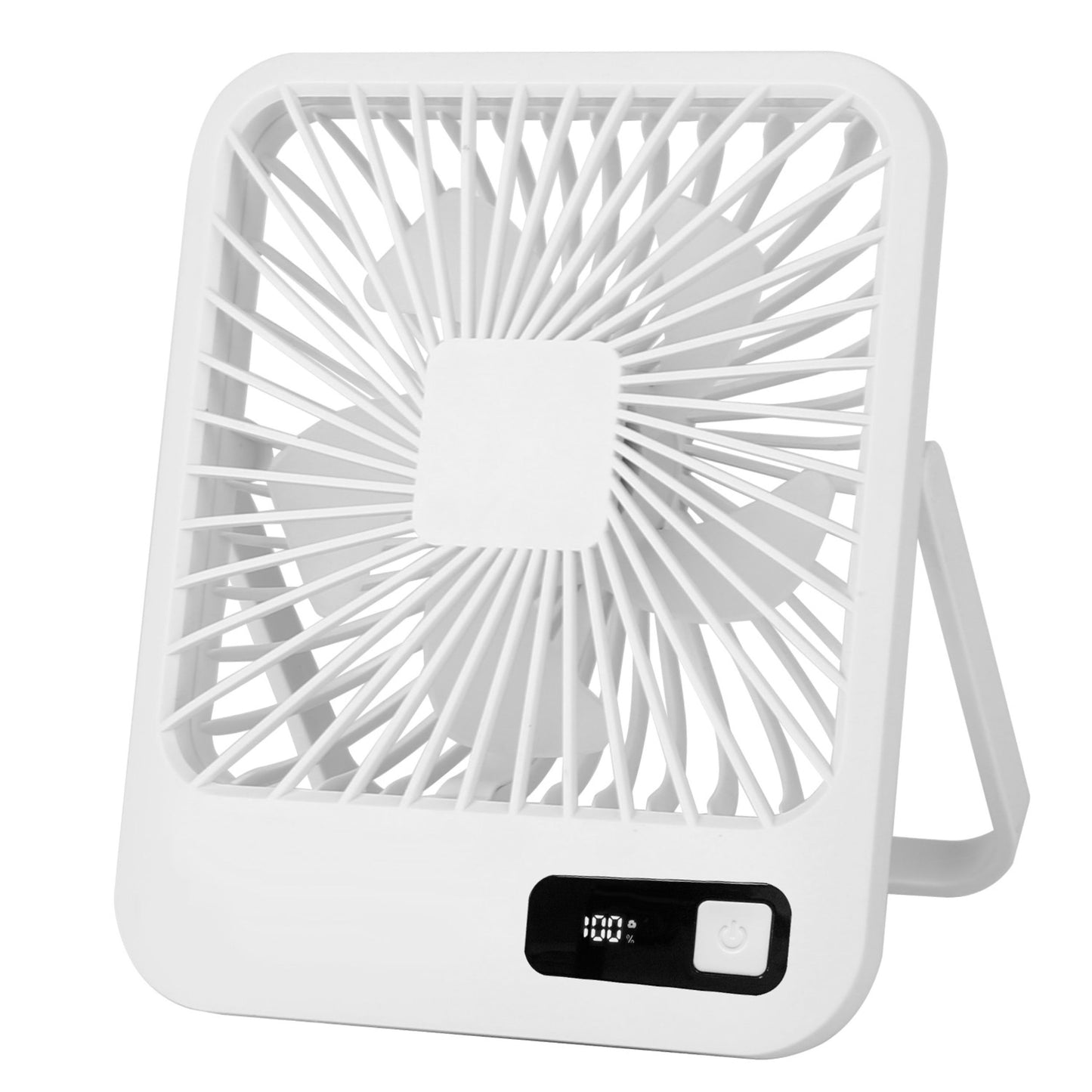 Portable Rechargeable Mini Fan: LCD Display, Adjustable Speed, Strong Airflow - White -