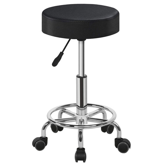 Round Bar Stool Height Adjustable Salon Stools Leather Swivel Rolling Chair with Casters 275LBS Load Bearing for Kitchen Bar Dining Office - Black -