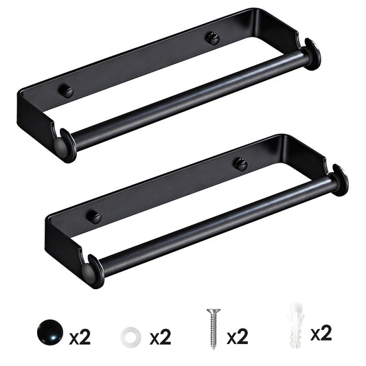 2 Pack Wall Mounted Paper Towel Holder Under Cabinet Paper Towel Rack for Bathroom Kitchen Pantry Sink Balcony Aluminum Toilet Paper Holder - Black -