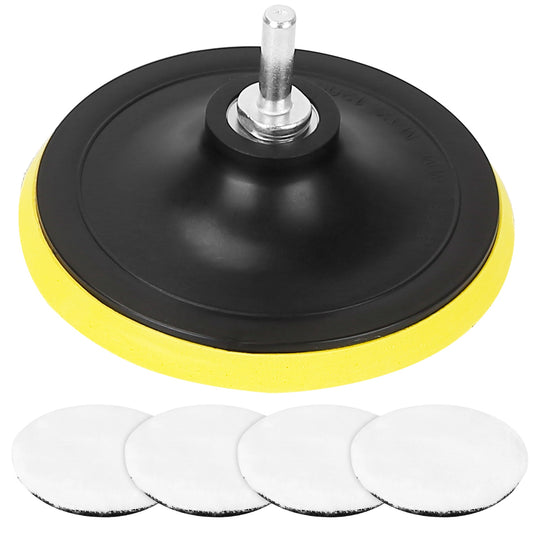 5Pcs 6" Buffing Polishing Pads Car Plush Buffing Waxing Wheels Mop Set with M14 Drill Screw for Car Polisher Drill Adapter - Black -