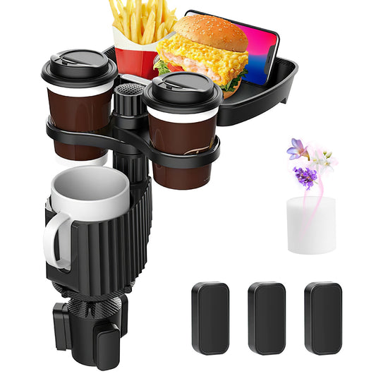 4-in-1 Car Cup Holder Tray Food Table Phone Hold Car Expander Detachable 360 Degree Rotatable Expandable Base Car Desk - Black -