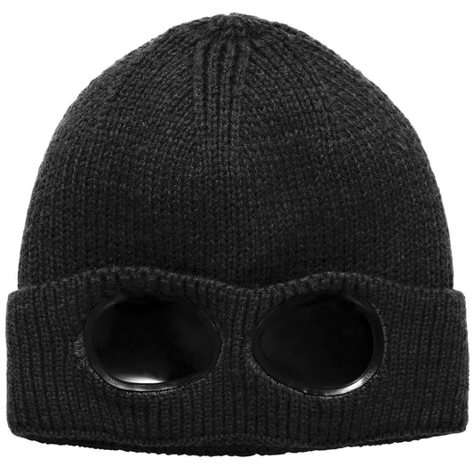 Unisex Knit Beanie Hat with Goggle Chunky Winter Warm Hat Skull Cap 4 Colors - Black -