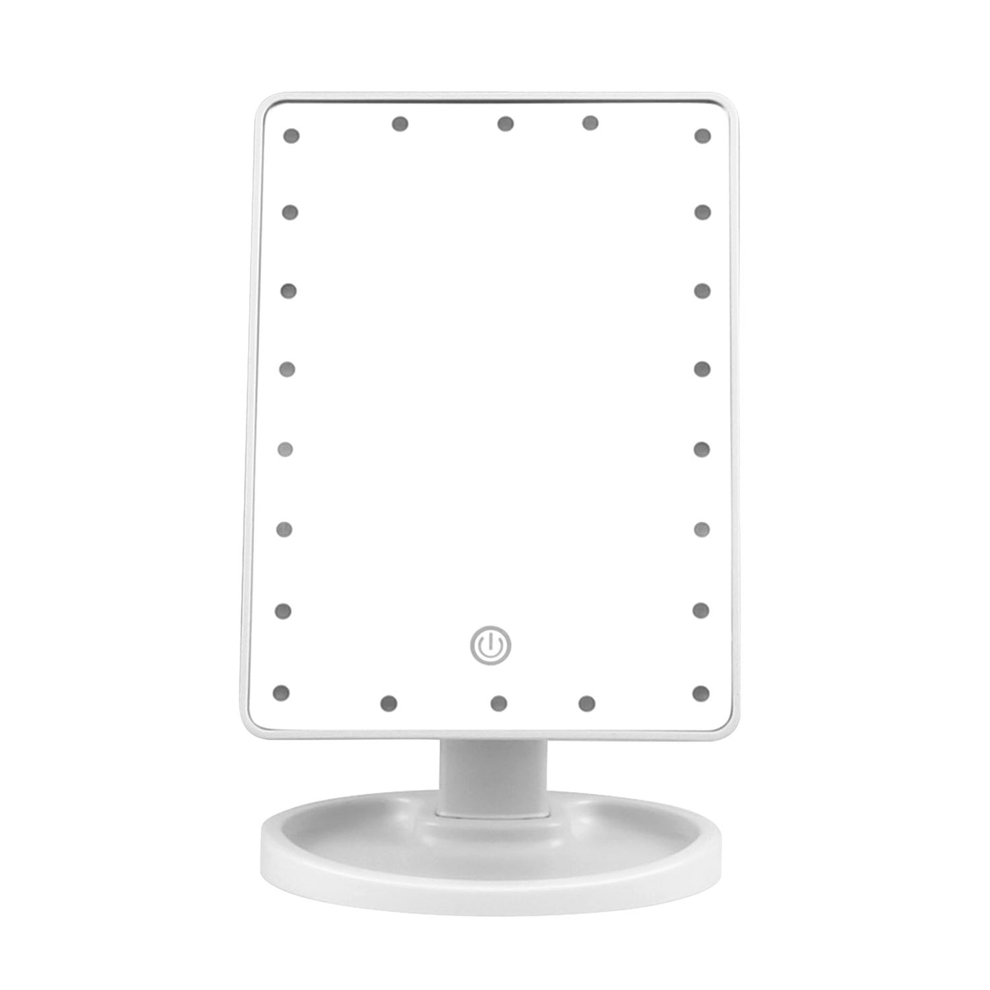 22 LED Lights Rechargeable Cosmetic Mirror 180° Rotation Makeup Mirror Touch Control Dimmable Vanity Mirror - White -