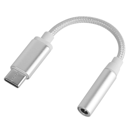 USB-C Type C Adapter Port to 3.5mm Aux Audio Jack Earphone Headphone Cable Cord - Silver -