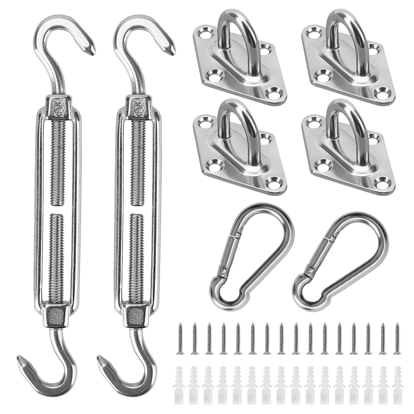 Sun Shade Sail Hardware Kit Stainless Steel Canopy Installation Kit Fixing Accessory for Rectangular Square Shade Sail Installation - Silver -