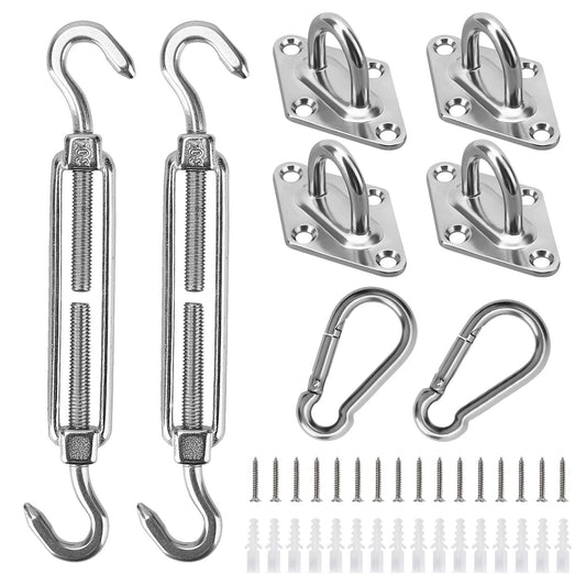 Sun Shade Sail Hardware Kit Stainless Steel Canopy Installation Kit Fixing Accessory for Rectangular Square Shade Sail Installation - Silver -