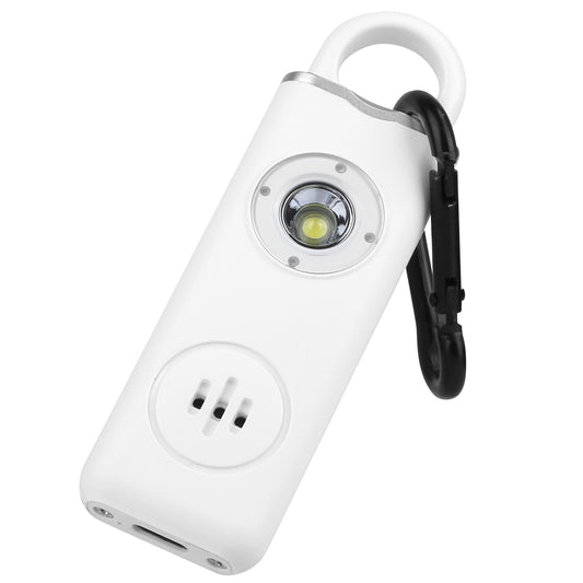 Rechargeable Personal Safety Alarm Portable 130dB Self-defense Siren with Strobe Light LED Light Carabiner Emergency Escape Tool for Women Kids Elderl - White -