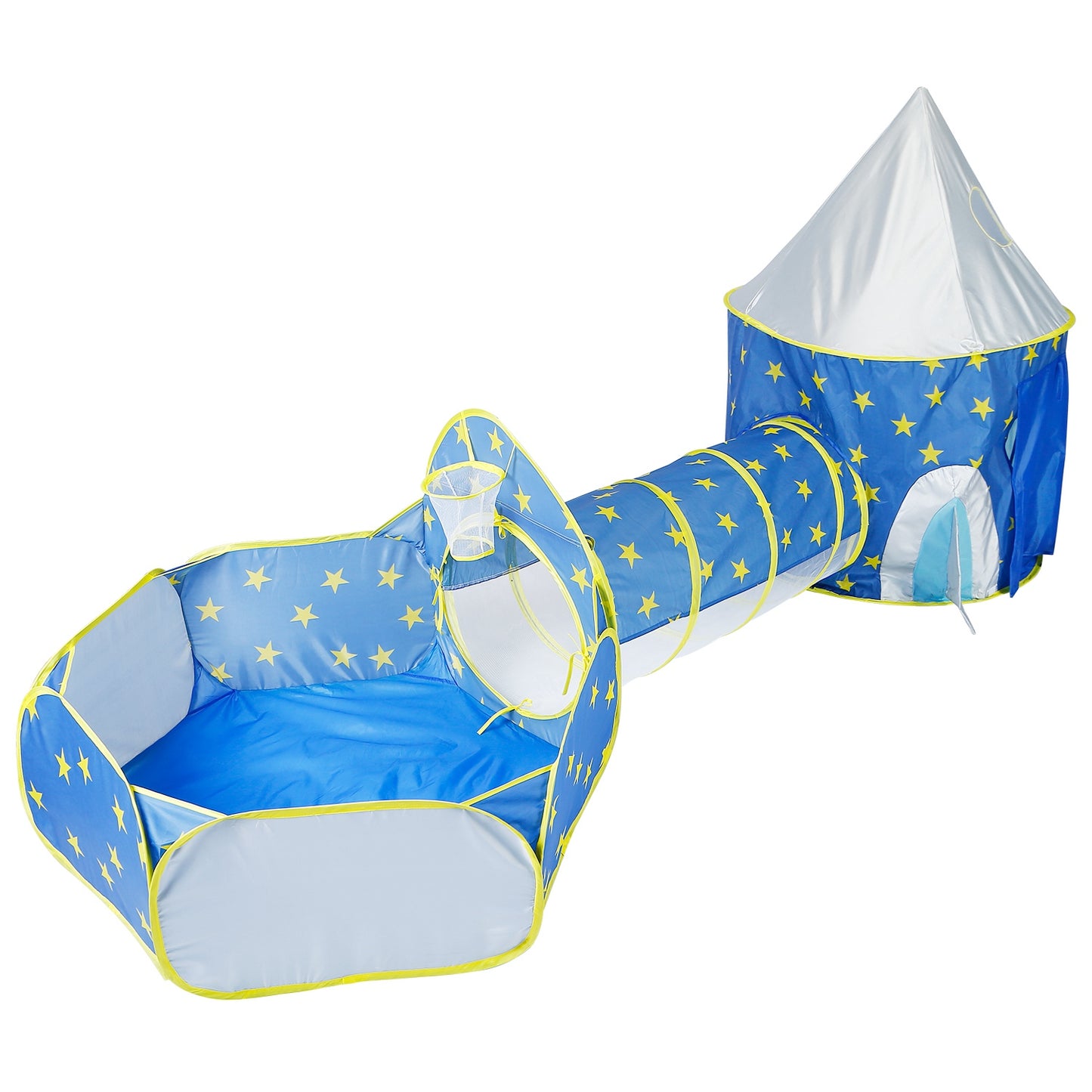 3 In 1 Child Crawl Tunnel Tent Kids Play Tent Ball Pit Set Foldable Children Play House Pop-up Kids Tent w/Storage Bag For Indoor Outdoor Travel Use - Blue -