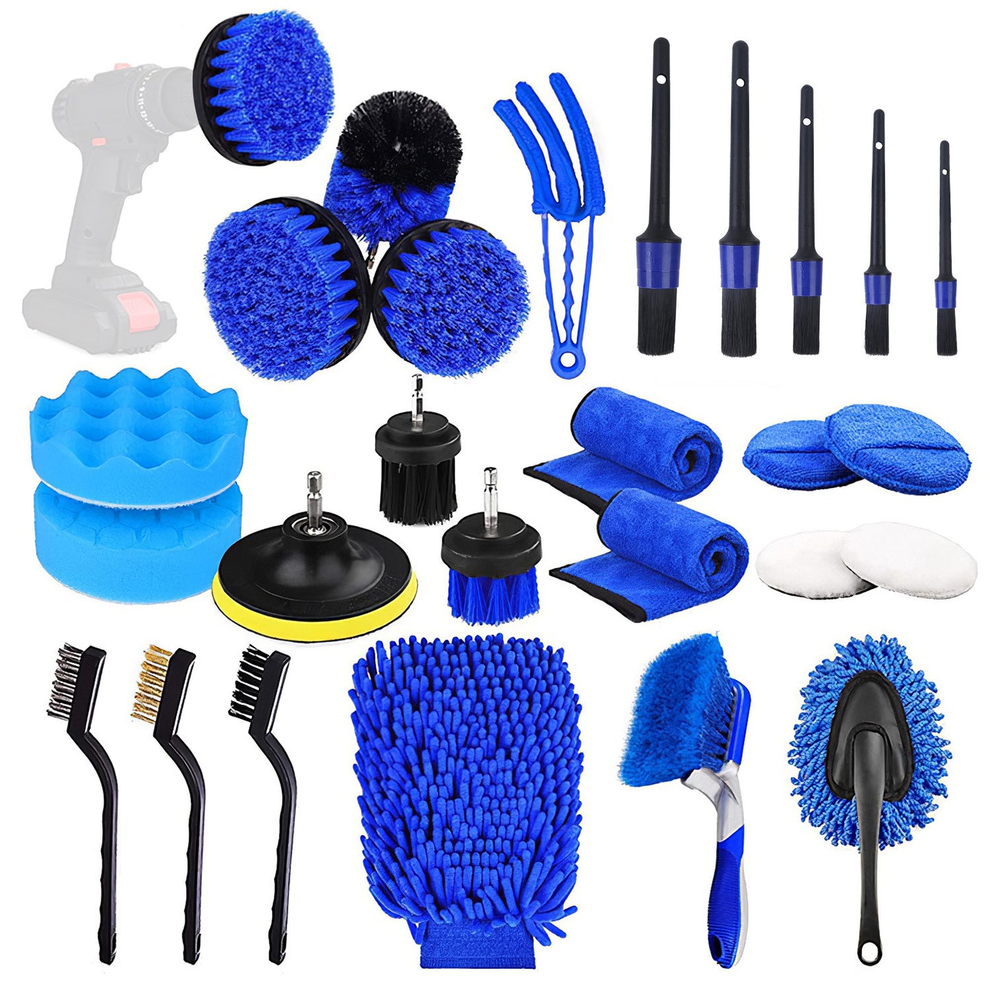 26Pcs Car Detailing Brush Kit Exterior Interior Car Cleaning Set Drill Brush Set Car Buffing Sponge Pads Kit for Cleaning Automobile Interior Exterior - Multi -