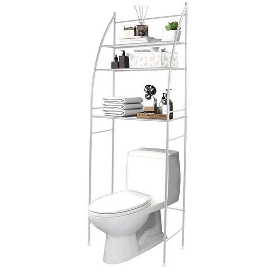 3 Tier 25.59x9.84x66.14in Bathroom Over the Toilet Storage Shelf Free Standing Laundry Room Organizer Space Saver Rack - White -