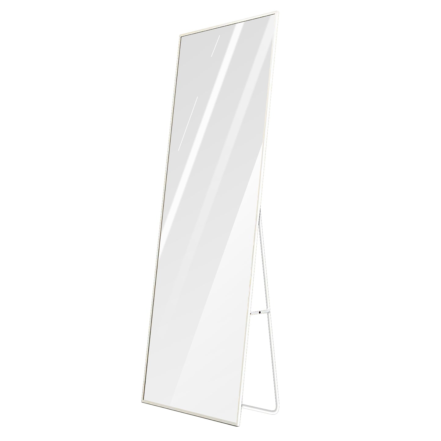 Full Length Mirror 67x25.6in Aluminum Alloy Wall Mirror Free Standing Floor Mirror Hanging Leaning Against Wall for Dressing Bedroom Living Room - White - 65 x 170 cm