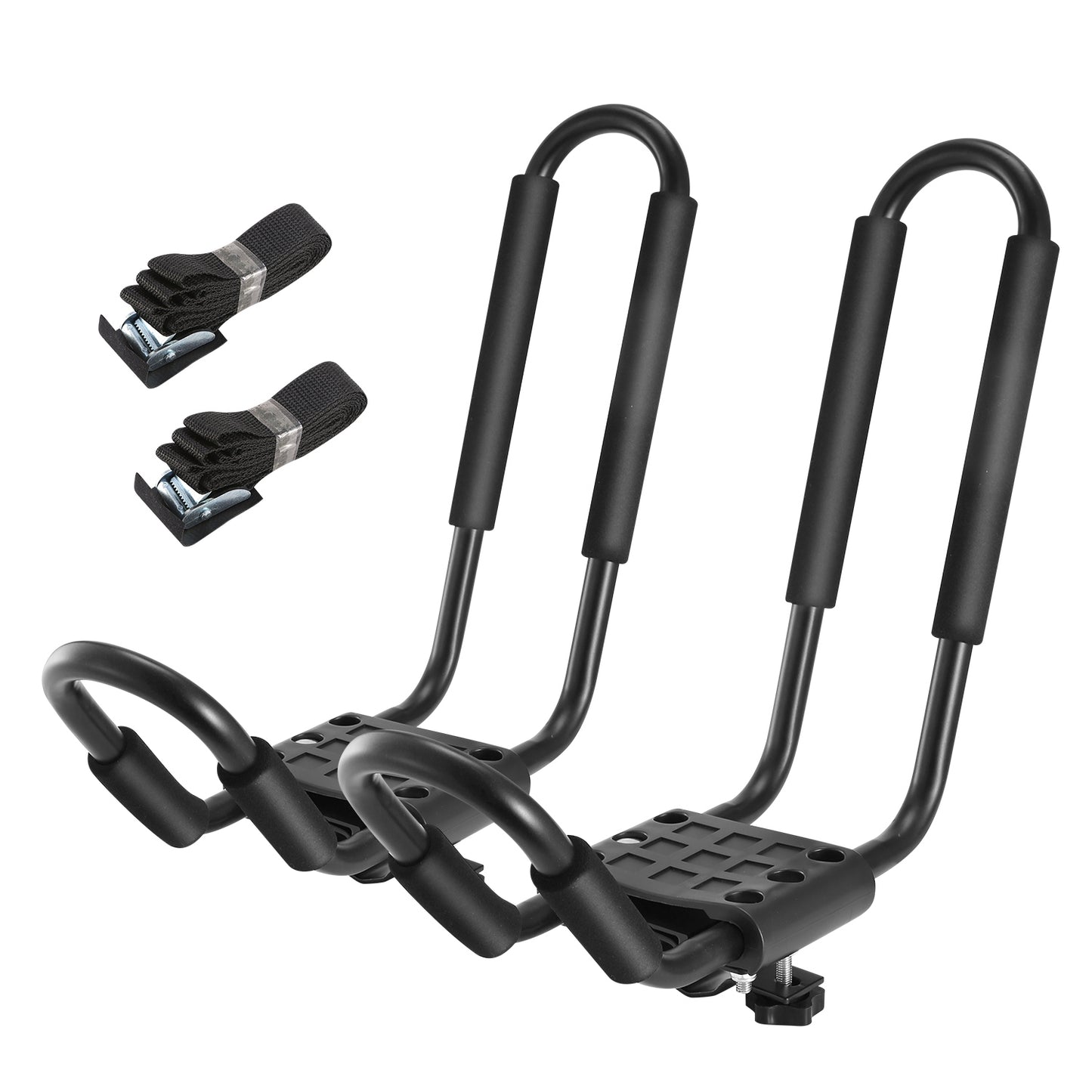 Title: 1 Pair Universal J-Bar Kayak Carrier 220LBS Load Heavy Duty Canoe Car Top Mount Carrier Roof Rack w/ 2Pcs Tie Down Straps - Black -