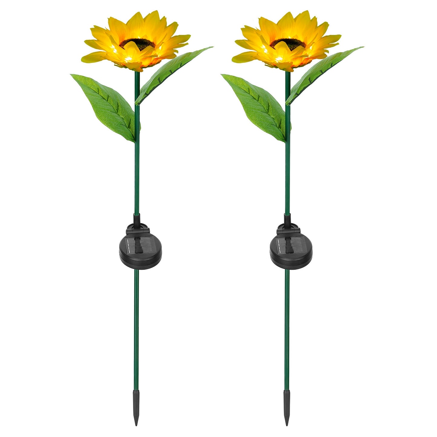 2Pcs Solar Powered Sunflower Lights 10 LED Decorative Stake Lamp IP65 Waterproof Pathway Landscape Lights For Garden Patio Yard Walkway - Yellow -