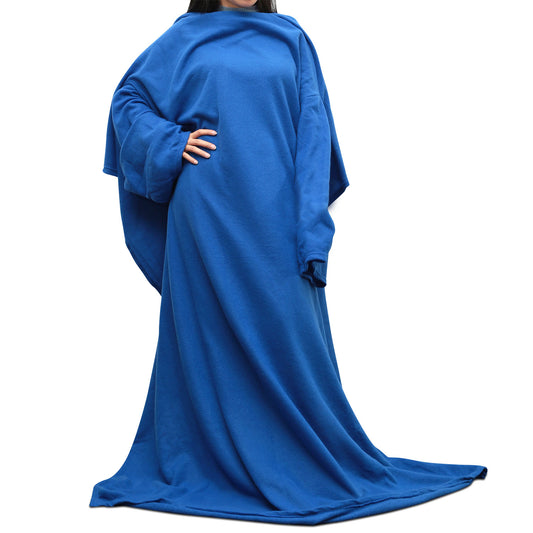 Wearable Fleece Blanket with Sleeves Cozy Warm Microplush Sofa Blanket Extra Soft Lightweight for Adult Women Men 3 Colors - Blue -