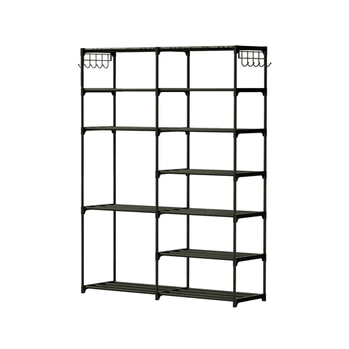 7 Tiers Plus 5 Tiers Shoe Rack Metal Shoe Storage Shelf Free Standing Large Shoe Stand 24+ Pairs Shoe Tower Unit Tall Shoe Organizer with 2 Hooks for - Black -