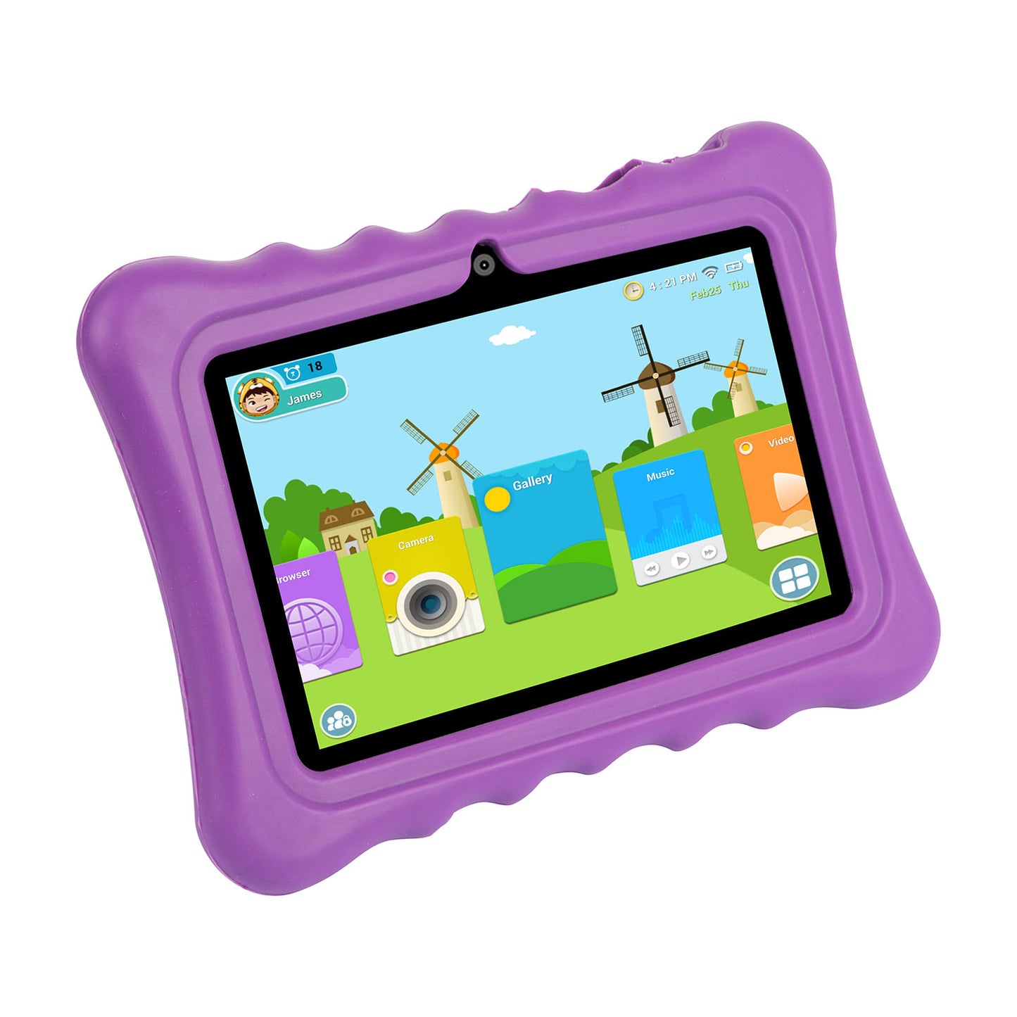 Shock-resistant Silicone Snap-on Case with Stand for 7” Tablets - Purple -