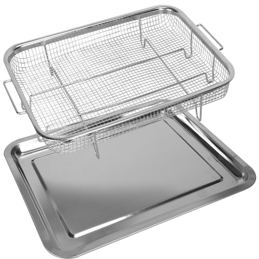 2Pcs Air Fryer Basket Tray 15.35x11.61in Stainless Steel Rustproof Non-Stick Oven Pan and Tray For Bake Grill Crispy Food Dishwasher Safe