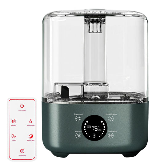 5L/1.32Gal Ultrasonic Air Humidifier Electric Mist Humidifier with Temperature Humidity Sensor Timer Setting UV Light Adjustable Mist Level Quiet Esse - Gray -