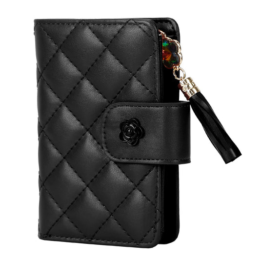 Women Wallet PU Leather Lady Clutch Case Credit Card Holder ID Card Window Coin Purse w/ Tassel For Girls - Black -