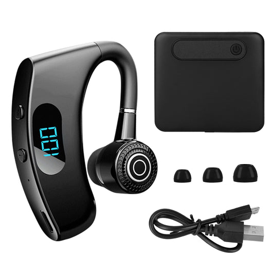 Unilateral Wireless V5.2 Earpiece with Charging Case Rechargeable Wireless in-Ear Headset with Hook for Car Driving Phone Call Office - Black -