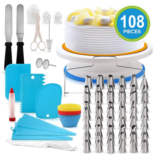 11in Rotating Cake Turntable 108Pcs Cake Decorating Supplies Kit Revolving Cake Table Stand Base Baking Tools - Multi -