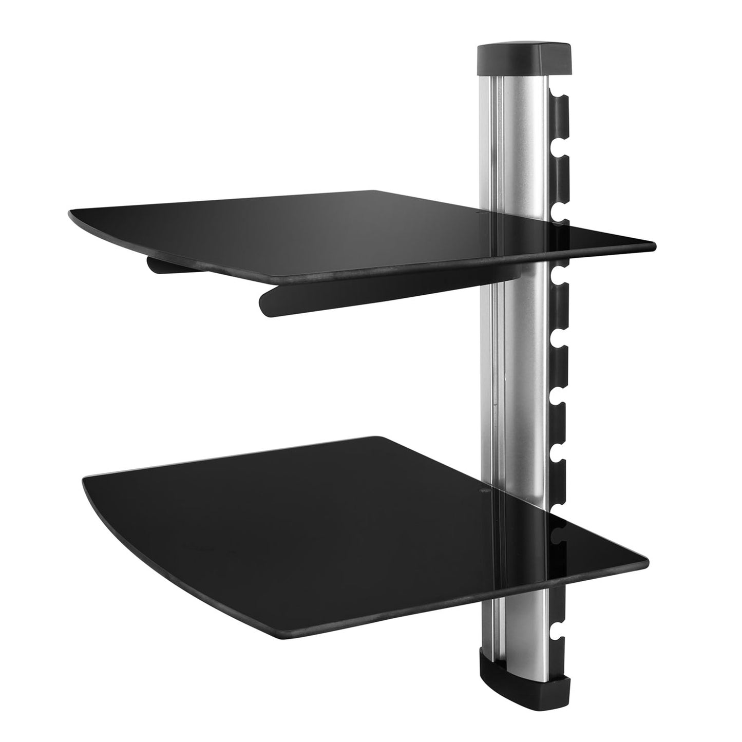 2 Tier Dual Glass Shelf Wall Mount for DVD Players/Cable Boxes/ TV Accessories - Black -