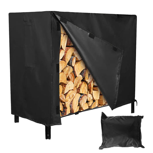 4FT Firewood Log Rack Cover Rectangular Wood Rack Cover 420D Oxford Fabric Waterproof Windproof UV Resistant Tear-resistant 48x24x42in Black - Black -