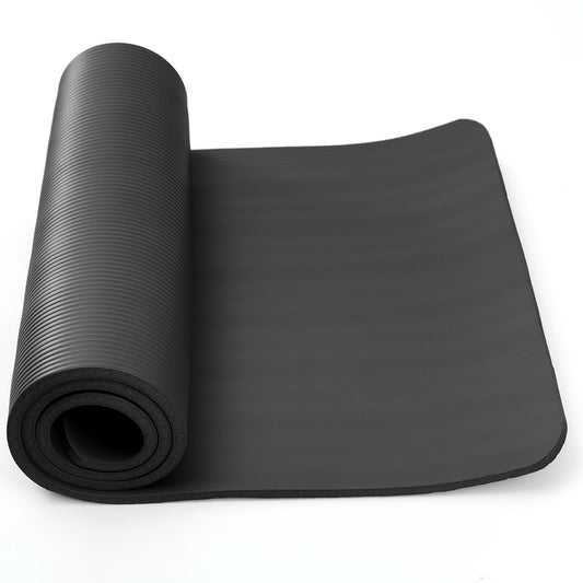 0.6-inch Thick Yoga Mat Anti-Tear High Density NBR Exercise Mat Anti-Slip Fitness Mat for Pilates Workout Cushion w/Carrying Strap Storage Bag - Black -