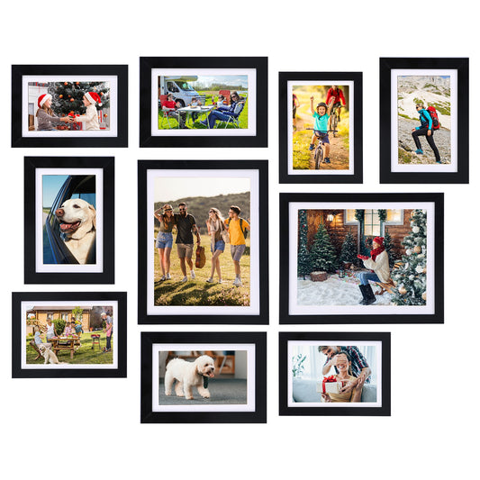 10Pcs Picture Frames Set Wall Desktop Display Photo Frame 4Pcs 5x7in Collage Frames 4Pcs 6x8in Frames 2Pcs 8x10in Gallery Frames Black - Black -