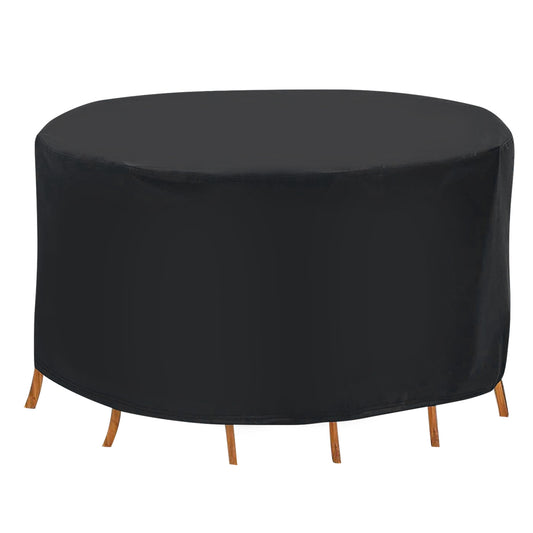 91x43in Circular Table Cover 6-Seat UV Water Resistant Outdoor Furniture Protector For Small Round Table Chairs Set - Black -