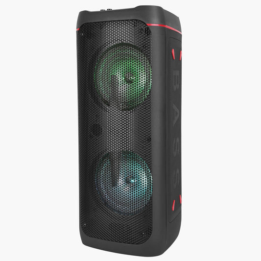 Portable Wireless Party Speaker RGB Colorful Lights DJ PA System with TWS Function FM Radio USB MMC Card Reading Aux In Recording Function Mic Priorit - Black -