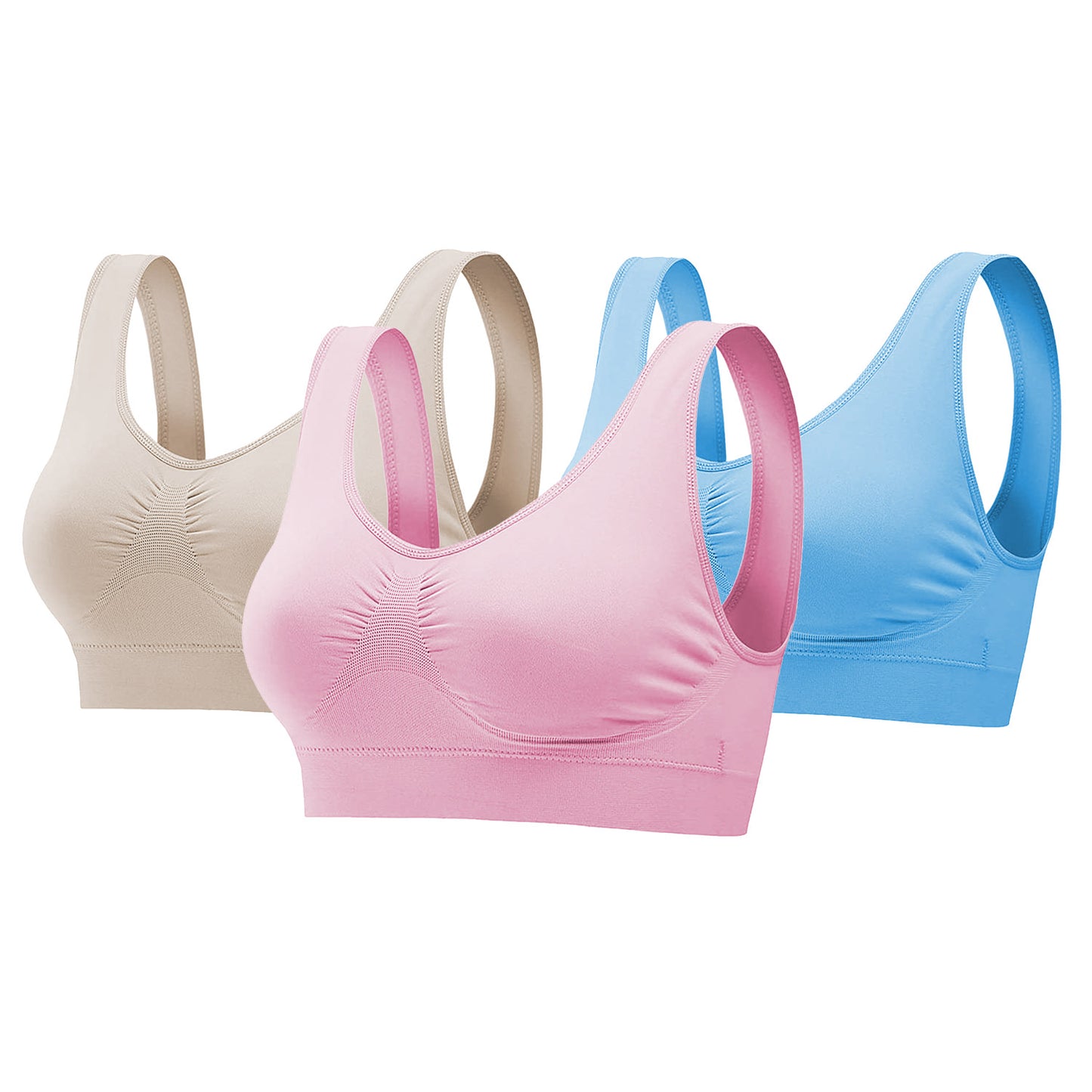 3 Pack Sport Bras For Women Seamless Wire-free Bra Light Support Tank Tops For Fitness Workout Sports Yoga Sleep Wearing - Multi - 4XL