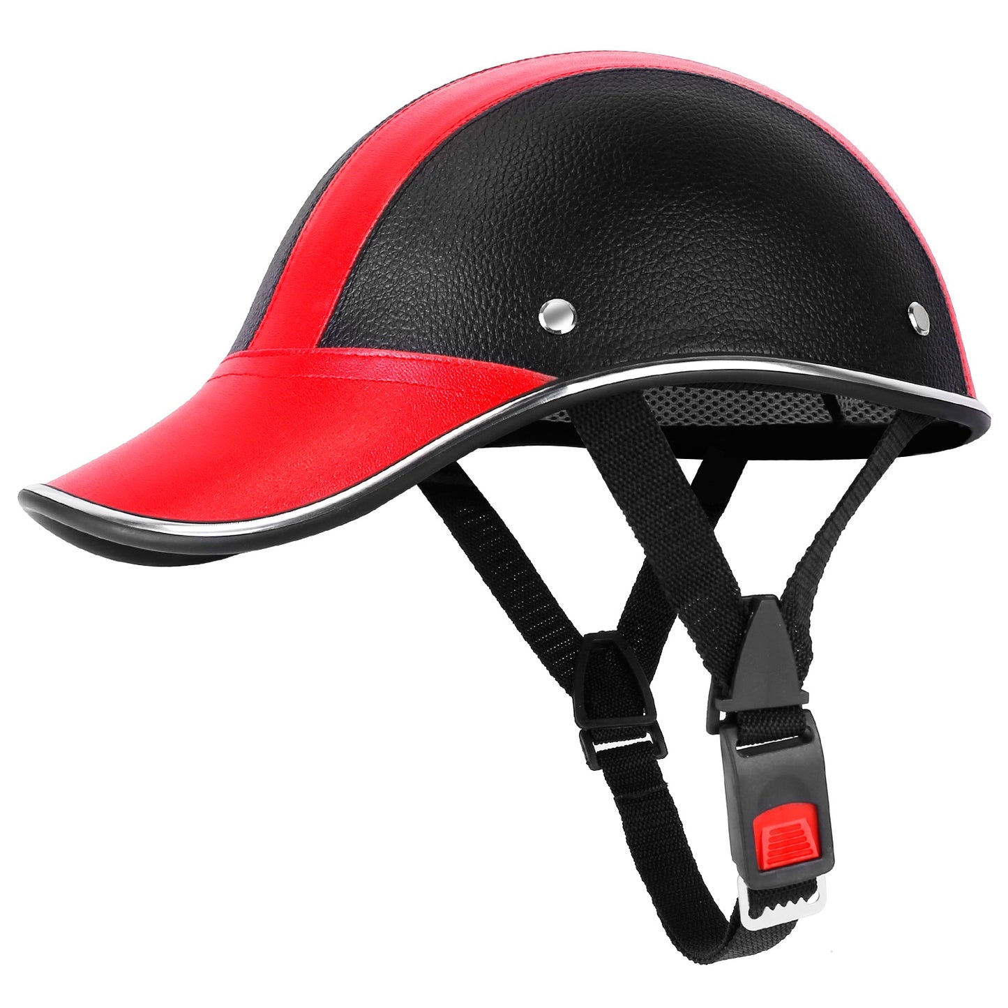 Safety Bicycle Helmet Adjustable Windproof Bike Helmet Sunshade Baseball Cap Anti-UV Cycling Motorcycle Hat Leather Helmet - Red -